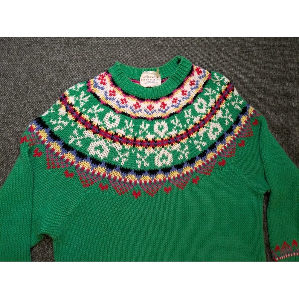 Vintage Susan Bristol Sweater Medium Green Festive Bohemian Knit‎ Sweatshirt - Picture 2 of 9
